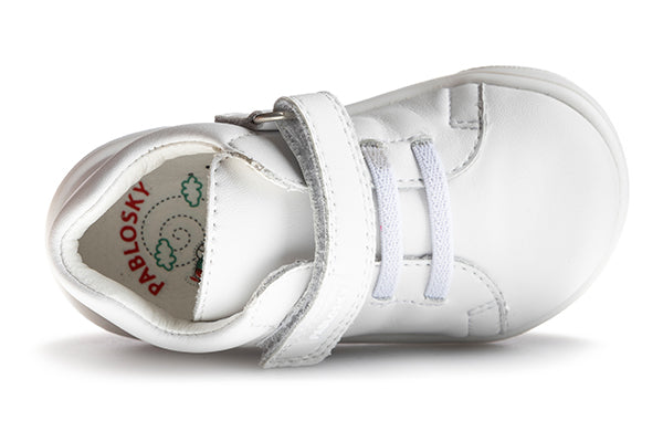 Pablosky Kids White Leather StepEasy Sneaker - 035805