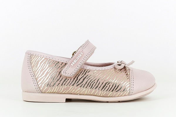 Pablosky Kids Pink Metallic Leather MJ Bow Shoe - 094078