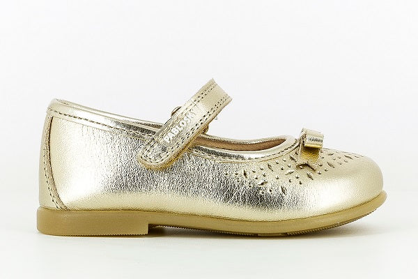 Pablosky Kids Champagne Gold Leather MJ Bow Shoe - 094280