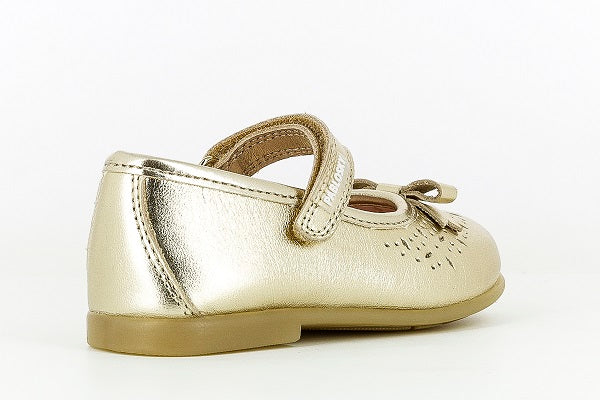 Pablosky Kids Champagne Gold Leather MJ Bow Shoe - 094280