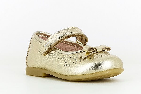 Pablosky Kids Champagne Gold Leather MJ Bow Shoe - 094280