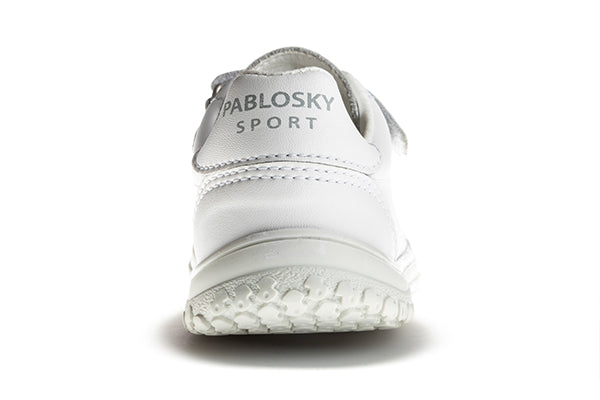 Pablosky Kids White Leather Double Velcro Sneaker - 200000