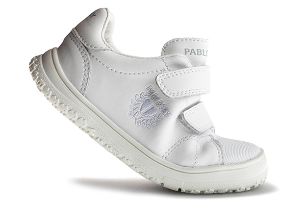 Pablosky Kids White Leather Double Velcro Sneaker - 200000