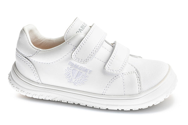 Pablosky Kids White Leather Double Velcro Sneaker - 200000