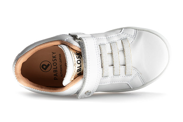 Pablosky Kids White/Gold Leather Sneaker - 200800