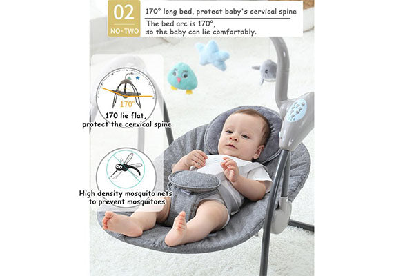 3-Speed Compact Portable Electric Baby Swing with bluetooth and Toy, Rocking Chair with Mosquito Net