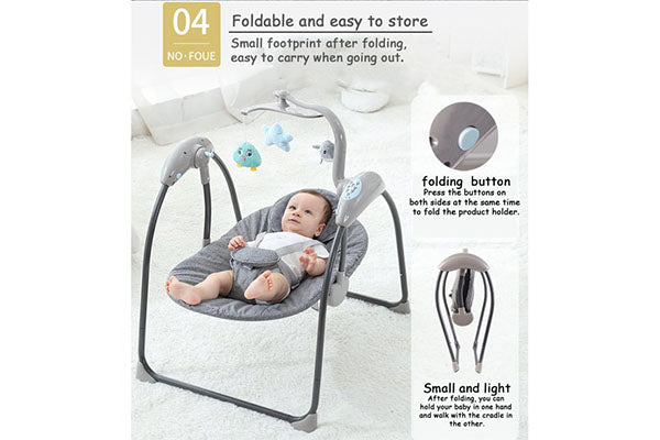 3-Speed Compact Portable Electric Baby Swing with bluetooth and Toy, Rocking Chair with Mosquito Net