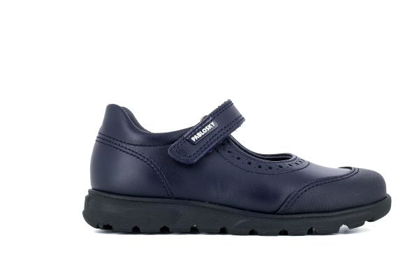 Pablosky Kids Navy Leather Wedge Mary Jane Shoe - 334120