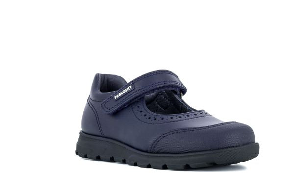 Pablosky Kids Navy Leather Wedge Mary Jane Shoe - 334120