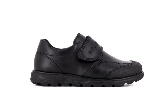 Pablosky Kids Black Leather Velcro Boys School Shoe - 334510