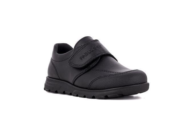 Pablosky Kids Black Leather Velcro Boys School Shoe - 334510