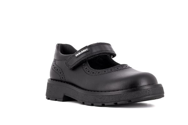 Pablosky Kids Black Leather Wedge Mary Jane Shoe - 345110