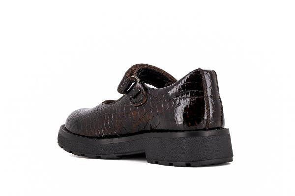 Pablosky Kids Brown Croc Leather Mary Jane Shoe - 345397