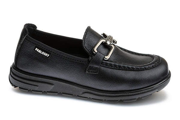 Pablosky Black Leather Boys Loafers - 351612