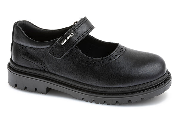 Pablosky Kids Black Leather Mary Jane Shoe - 352012