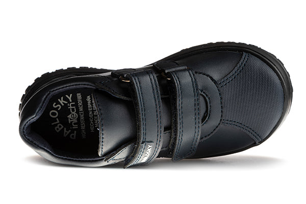 Pablosky Kids Navy Leather Double Velcro Boys School Shoe - 352825