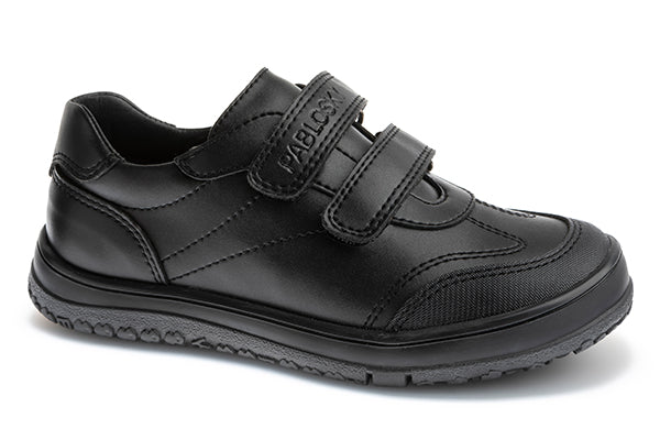 Pablosky Kids Black Leather Double Velcro Boys School Shoe - 728015