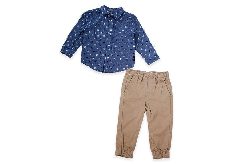 Ben Sherman Boys Woven Button Down Shirt and Stretch Khaki Pants Set