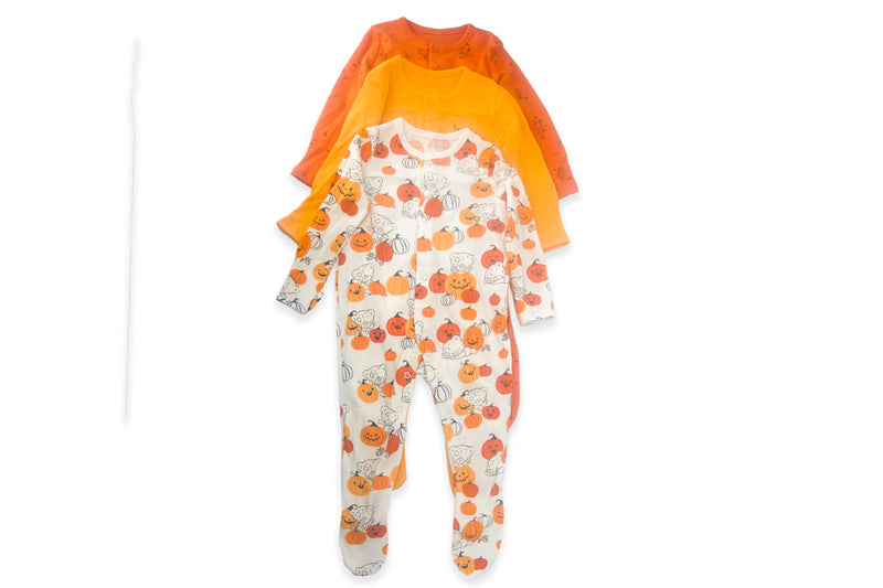 George Tatty Teddy Pumpkin Print Sleepsuits 3 Pack