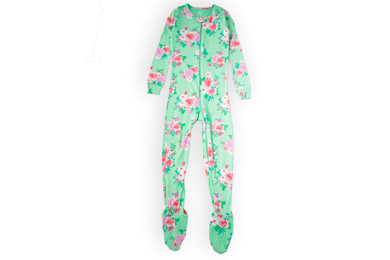 PJ Place Girls Floral Snug Fit Cotton One Piece Pajamas, Rabbit Green