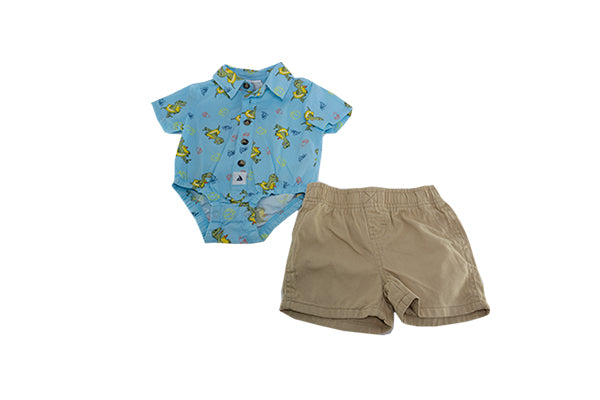 Land 'N Sea Baby Boys Printed Bodysuit and Khaki Shorts, 2 Piece Set