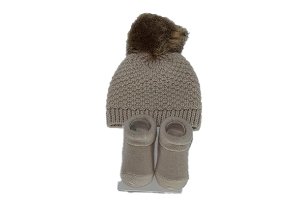 Toby & Me Fur Knit Baby Hat And Booties Set