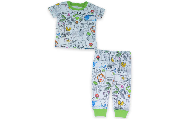 PJ Place Baby and Toddler Boys Short Sleeve Turtle Pajamas - White