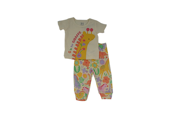 PJ Place Baby and Toddler Girls Short Sleeve Giraffe Pajama Set - Lemon