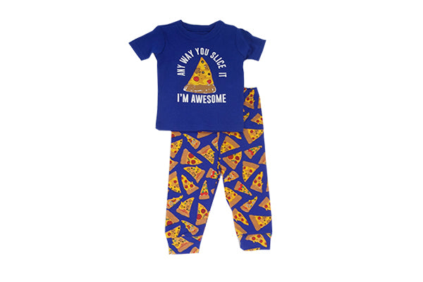 PJ Place Baby and Toddler Boys Short Sleeve Pizza Pajamas – Edge Blue