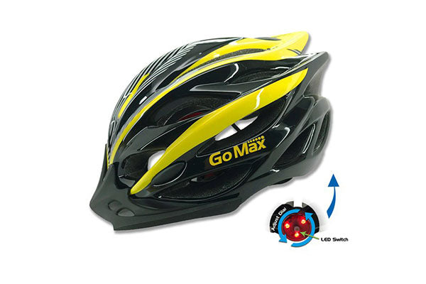 GoMax Aero Adult Safety Helmet Adjustable Road Cycling Mountain Bike Bicycle Helmet Ultralight Inner Padding Chin Protector and Visor w/Rear LED Tail Light Adjust