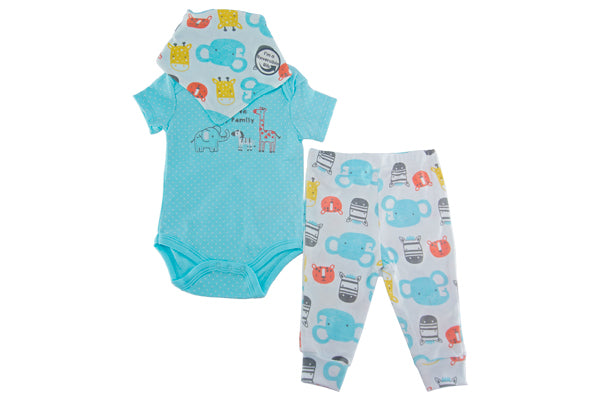 Bon Bebe Infant 3-Piece Blue Bodysuit Pant Set - Girafe