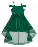 Rare Editions Satin Cold Shoulder Hi Low Girls Gown