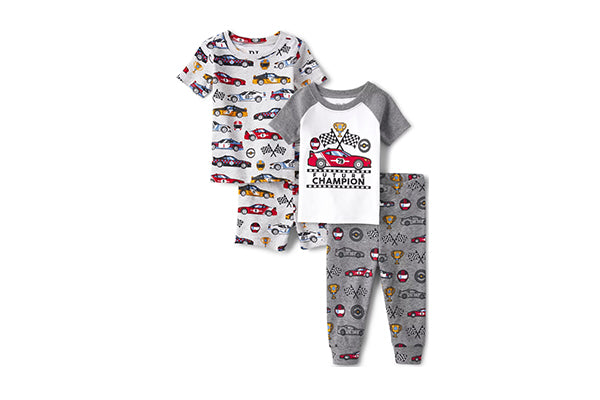 PJ Place Baby and Toddler Boys  Cars Snug Fit Pajamas 4piece Set- Grey