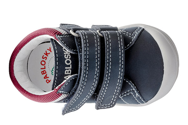 Pablosky Kids Navy Leather Boots with Adherent Closure - 061324