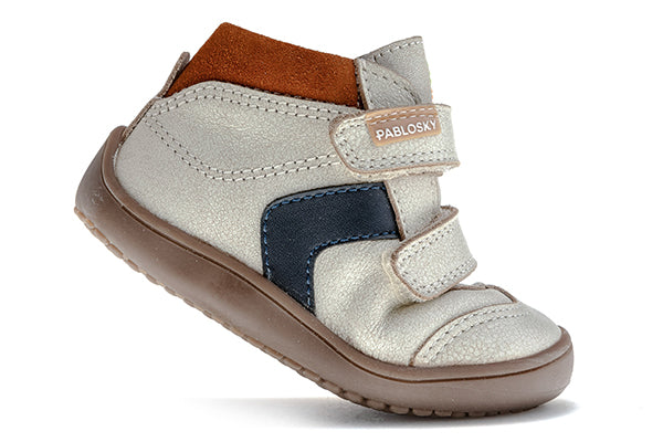 Pablosky Kids White Crack Suede Leather Boys Ankle Shoe - 064206