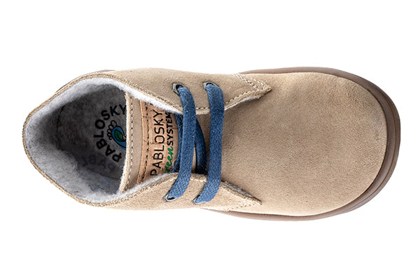 Pablosky Kids Taupe Suede Leather Boys Boots with Laces - 519038
