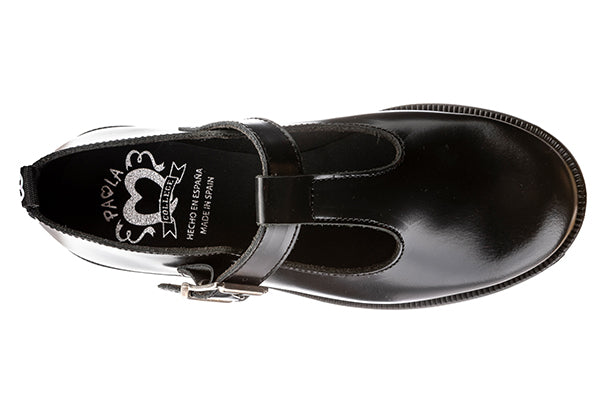 Paola Kids Black Leather Girls T-Strap Shoe - 878911