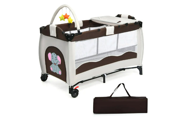 Costway Coffee Baby Crib Playpen Playard Pack Travel Infant Bassinet Bed Foldable