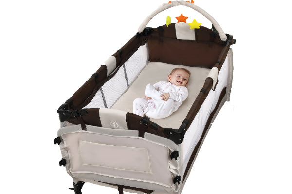 Costway Coffee Baby Crib Playpen Playard Pack Travel Infant Bassinet Bed Foldable