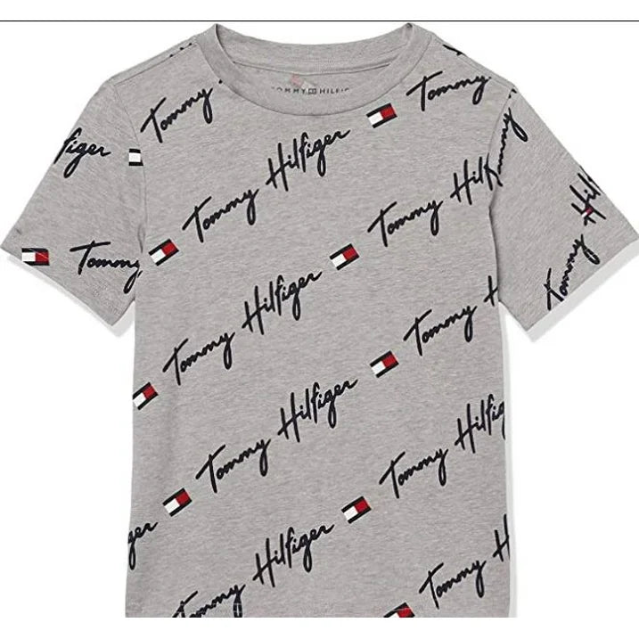 Tommy Hilfiger Boy's Short Sleeve All Over Print Tee Shirt - Grey