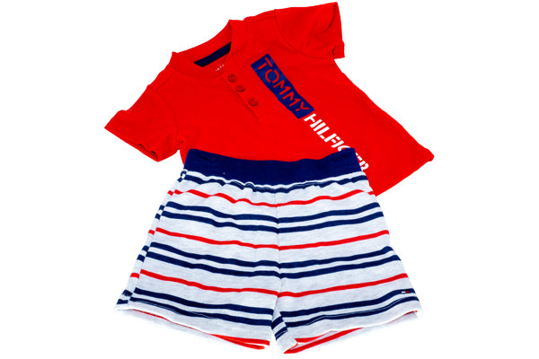 Tommy Hilfiger Baby Boys Knit Polo and Horizontal Stripe Shorts, 2 Piece Set