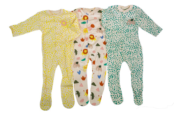 M&S Baby 3pk Organic Cotton Woodland Sleepsuits