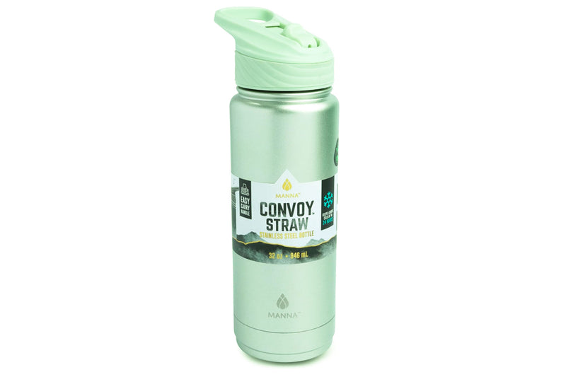 Manna Convoy Straw Double Wall Vacuum Insulated Stainless Steel Water Bottle, Shimmer Lime - 32oz