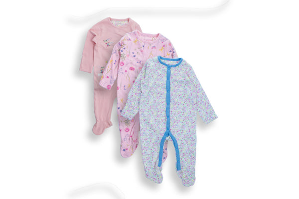 Mothercare Girls Full Sleeve Blooming Farm Soft Cotton Sleepsuit - 3 pack