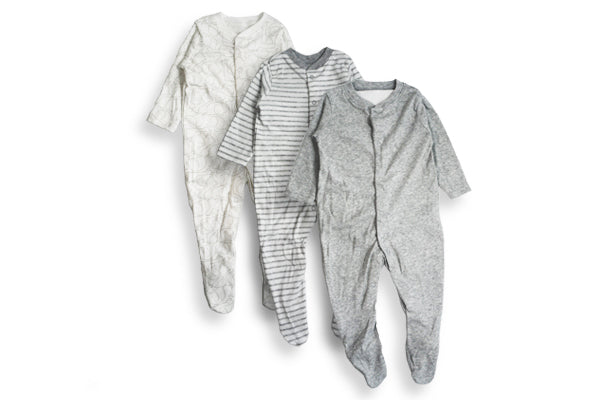 Mothercare Grey Animal Prints Pure Cotton Sleepsuits - 3 Pack