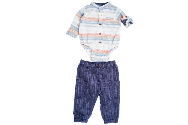 Little Lad Baby Boys 2 Piece Roll Sleeve Shirt and Pant Set