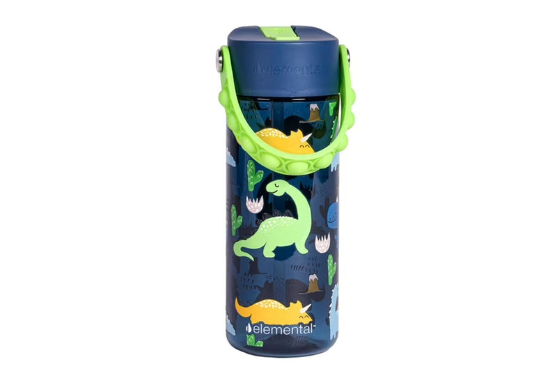 Elemental Leak Proof Splash Kids Tritan Water Bottle with Straw, Dinosaur -18oz