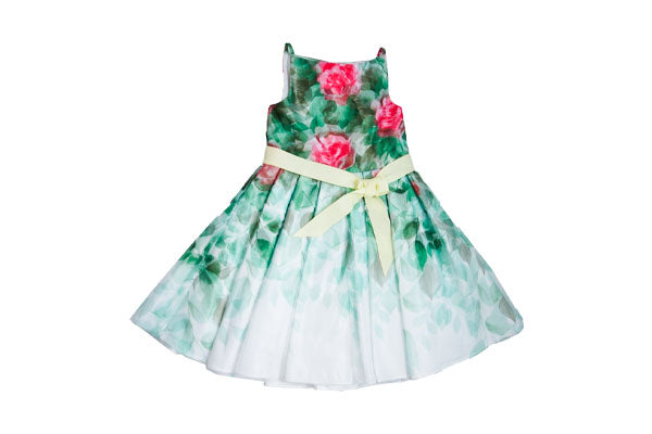 Monsoon Kids Botanical Roses Satin Dress Green