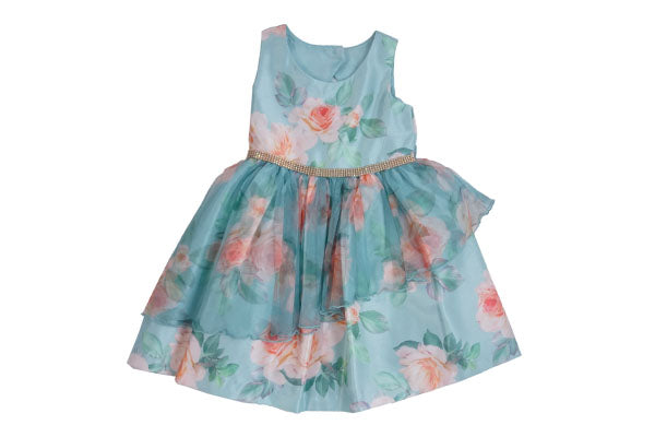 Bonnie Jean Flower Print Girls Gown Mint