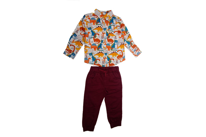 Mick Mack Toddler Boys Long Sleeve Shirt and Pant Set - Orange